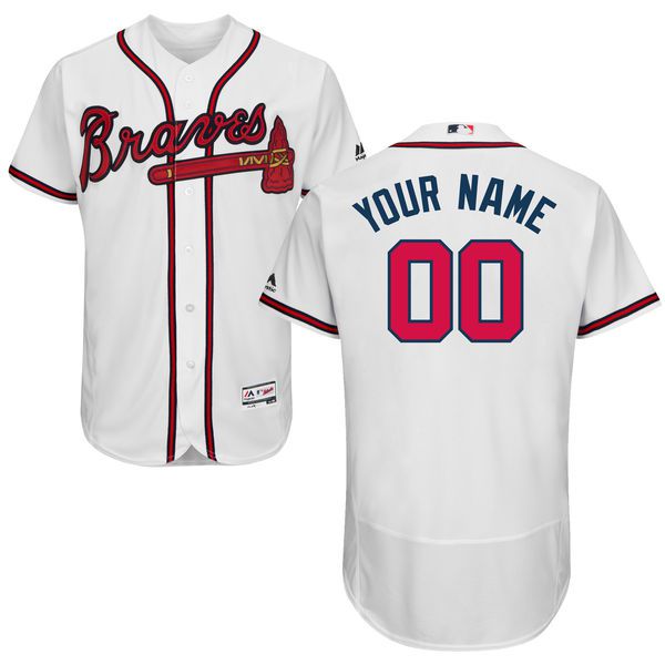 Men Atlanta Braves Majestic Home White Flex Base Authentic Collection Custom MLB Jersey